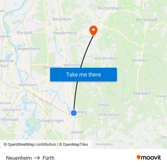 Neuenheim to Fürth map