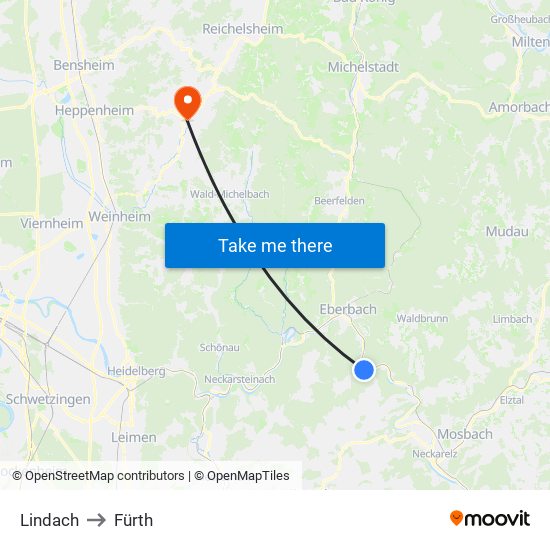 Lindach to Fürth map