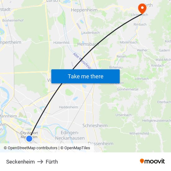 Seckenheim to Fürth map