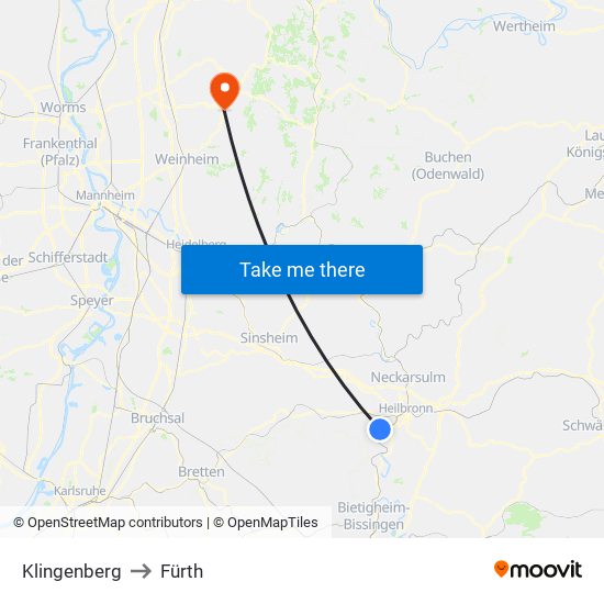Klingenberg to Fürth map