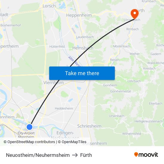 Neuostheim/Neuhermsheim to Fürth map