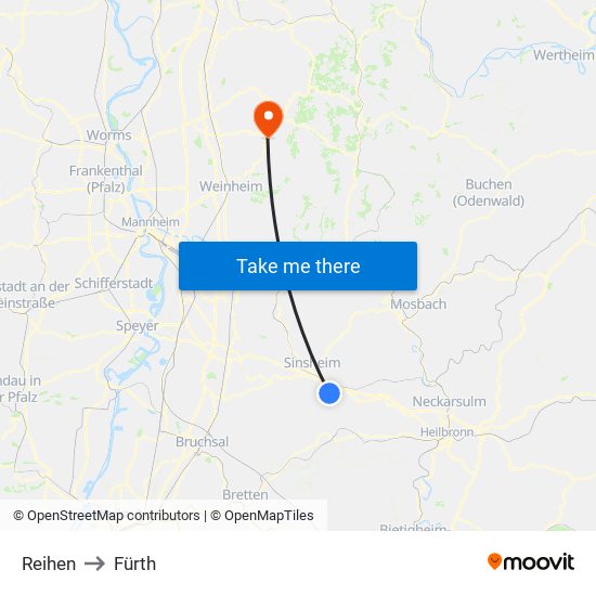Reihen to Fürth map