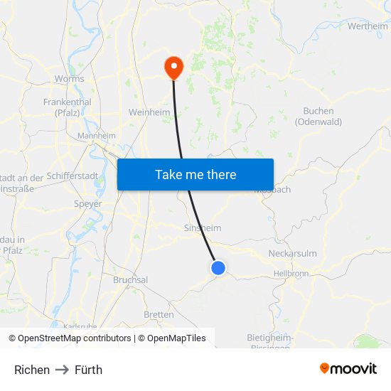 Richen to Fürth map