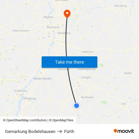 Gemarkung Bodelshausen to Fürth map