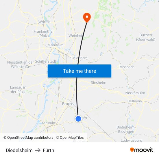 Diedelsheim to Fürth map