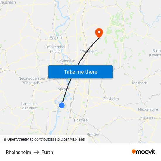 Rheinsheim to Fürth map