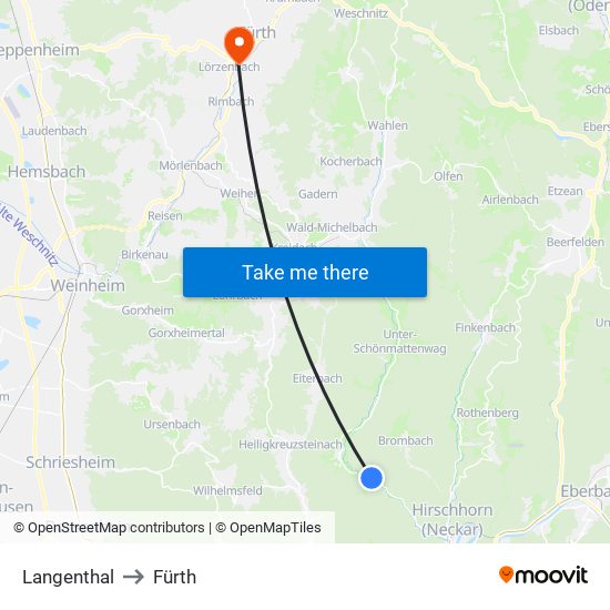 Langenthal to Fürth map