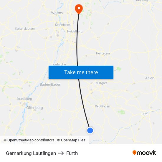 Gemarkung Lautlingen to Fürth map