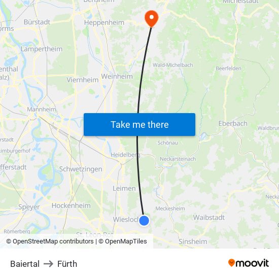 Baiertal to Fürth map