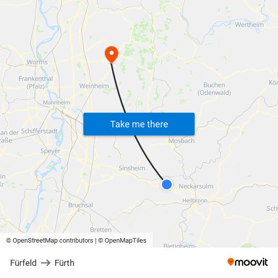 Fürfeld to Fürth map