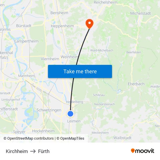 Kirchheim to Fürth map