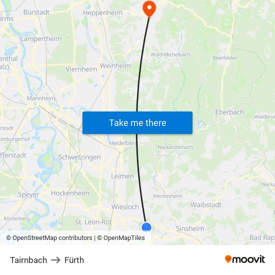 Tairnbach to Fürth map