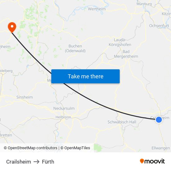 Crailsheim to Fürth map