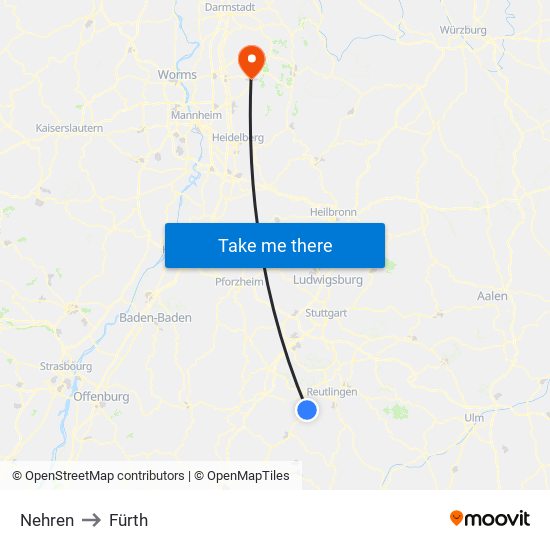 Nehren to Fürth map