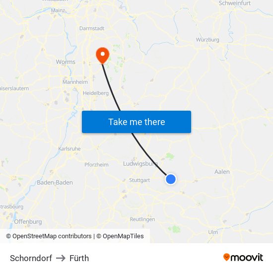 Schorndorf to Fürth map