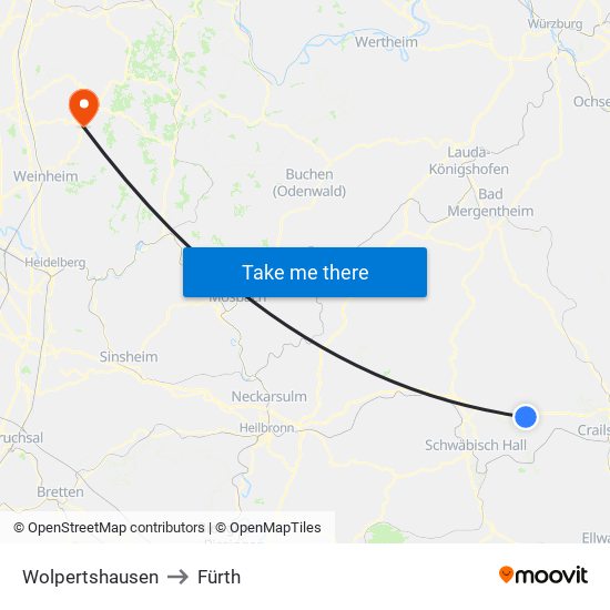 Wolpertshausen to Fürth map