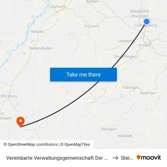 Vereinbarte Verwaltungsgemeinschaft Der Stadt Freiberg am Neckar to Steinach map