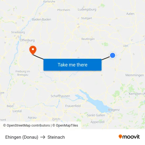 Ehingen (Donau) to Steinach map