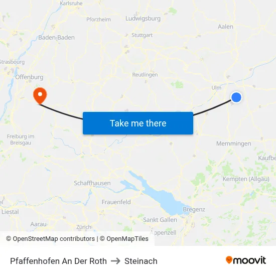 Pfaffenhofen An Der Roth to Steinach map