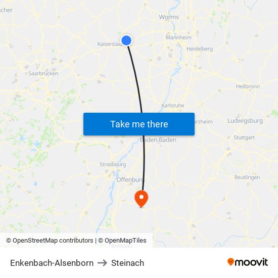 Enkenbach-Alsenborn to Steinach map