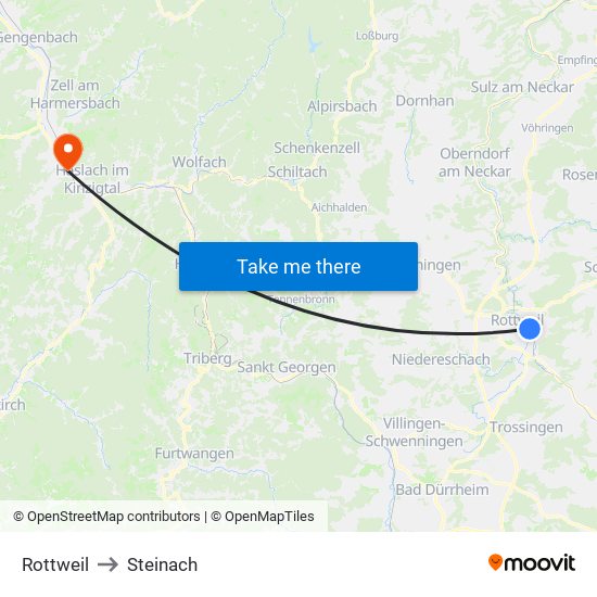 Rottweil to Steinach map