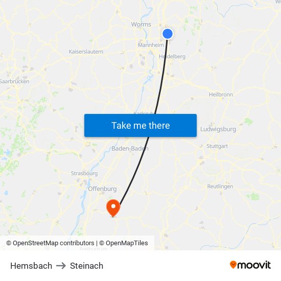 Hemsbach to Steinach map