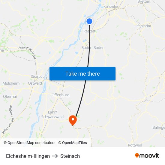 Elchesheim-Illingen to Steinach map