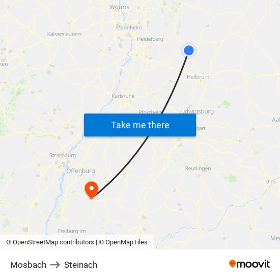 Mosbach to Steinach map