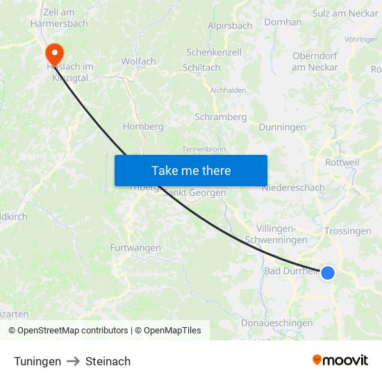 Tuningen to Steinach map