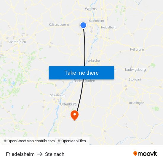 Friedelsheim to Steinach map