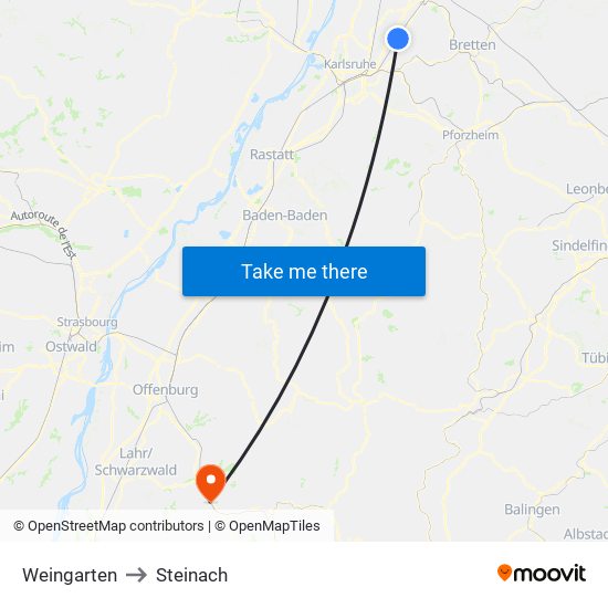 Weingarten to Steinach map