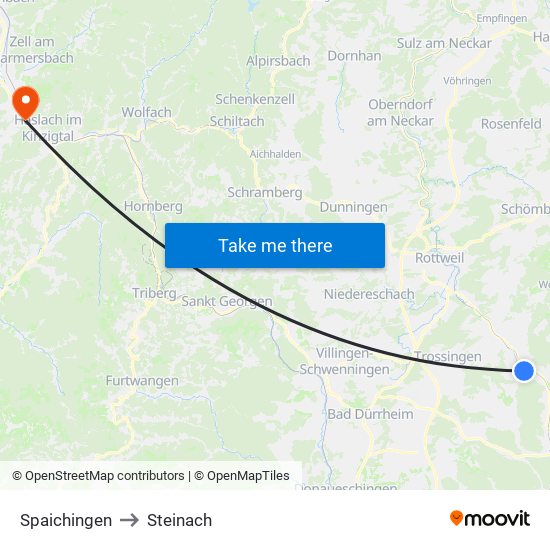 Spaichingen to Steinach map