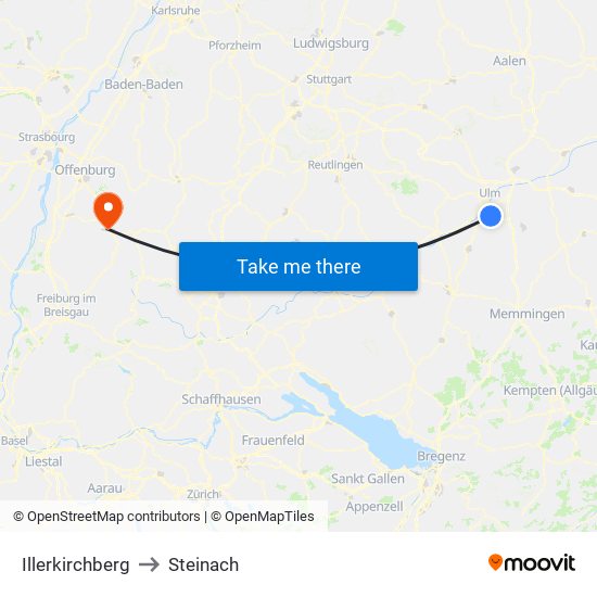 Illerkirchberg to Steinach map