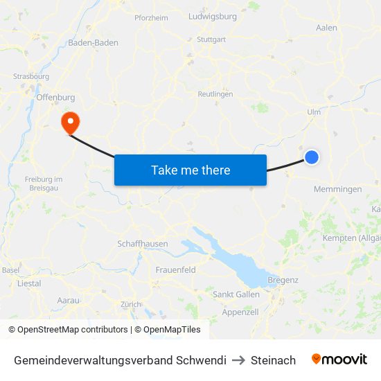 Gemeindeverwaltungsverband Schwendi to Steinach map