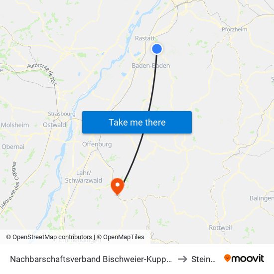 Nachbarschaftsverband Bischweier-Kuppenheim to Steinach map