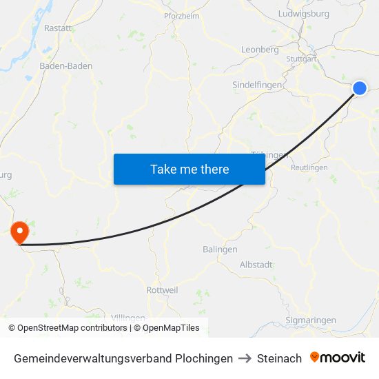 Gemeindeverwaltungsverband Plochingen to Steinach map