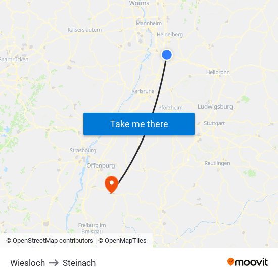 Wiesloch to Steinach map