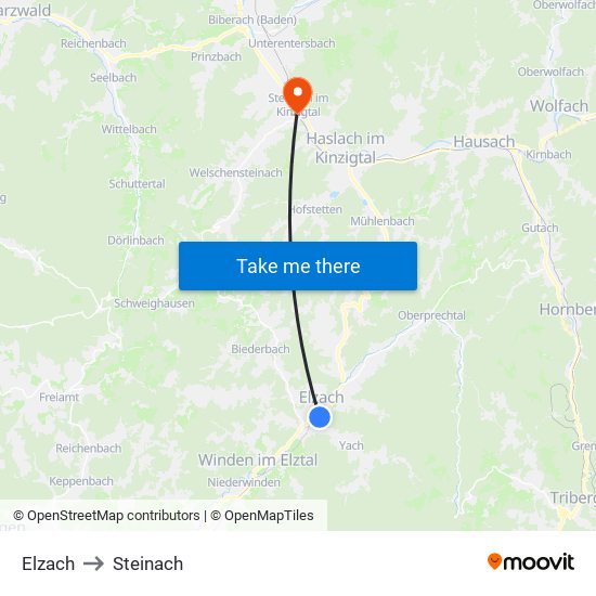 Elzach to Steinach map