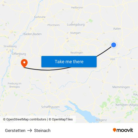 Gerstetten to Steinach map