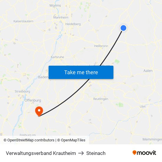 Verwaltungsverband Krautheim to Steinach map