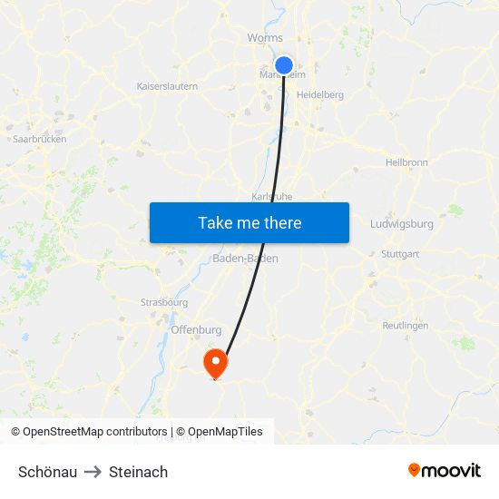 Schönau to Steinach map