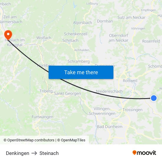 Denkingen to Steinach map