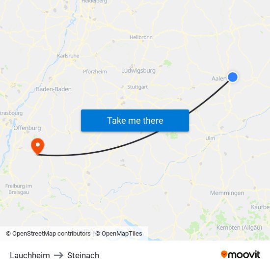 Lauchheim to Steinach map