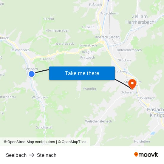 Seelbach to Steinach map