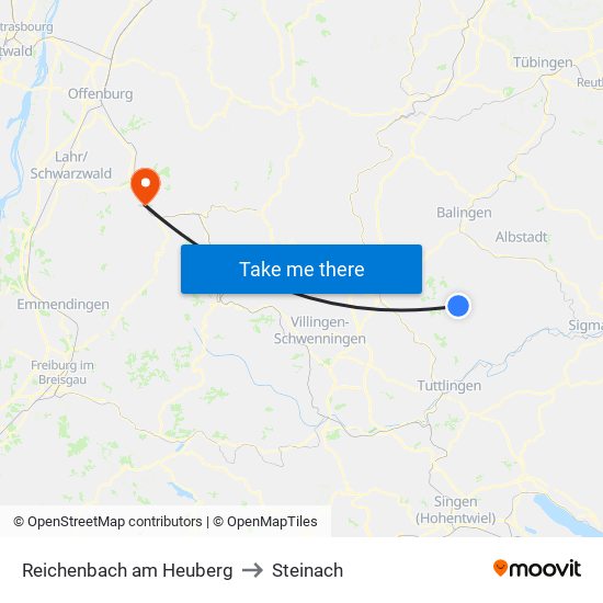 Reichenbach am Heuberg to Steinach map