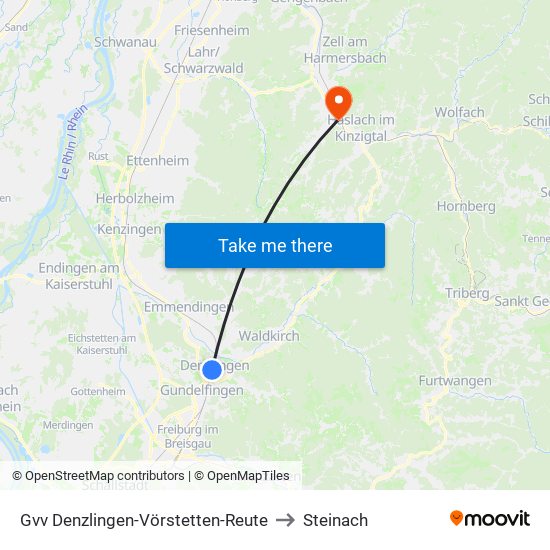 Gvv Denzlingen-Vörstetten-Reute to Steinach map