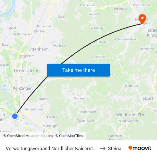 Verwaltungsverband Nördlicher Kaiserstuhl to Steinach map