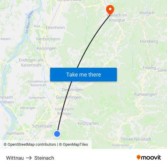 Wittnau to Steinach map