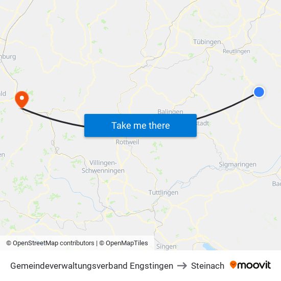 Gemeindeverwaltungsverband Engstingen to Steinach map