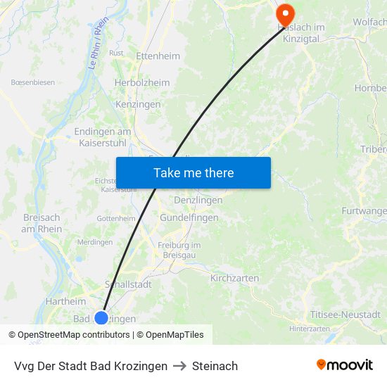 Vvg Der Stadt Bad Krozingen to Steinach map